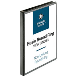Business Source 8 1/2" x 11" Round-Ring View Binder - 2 Internal Pockets - 125 Sheet Capacity - Black