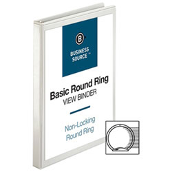 Business Source 8 1/2" x 11" Round-Ring View Binder - 2 Internal Pockets - 125 Sheet Capacity - White