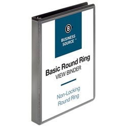Business Source 8 1/2" x 11" Round-ring View Binder - 2 Internal Pockets - 225 Sheet Capacity - Black