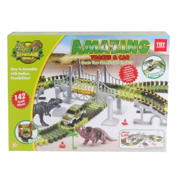 TOY MASTER Tradeopia Dinosaur World 142-Piece Premium Play Set – Includes Tracks, Dinosaurs, Trees & More – Assorted Styles for Creative Play And