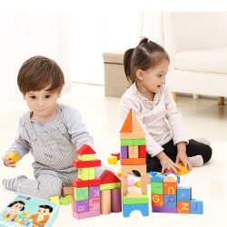 DJ DANJUB Wooden Building Blocks Set | 51 PCs Colored Wooden Blocks | Abc Wooden Blocks