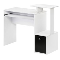 FURINNO Econ Wood Multipurpose Computer Writing Desk W/bin In White/black