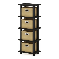 FURINNO Turn-N-Tube Engineered Wood 4-Bins System Rack In Espresso/black