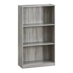 FURINNO Basic Engineered Wood 3-Tier Bookcase Storage Shelves In French Oak In Gray