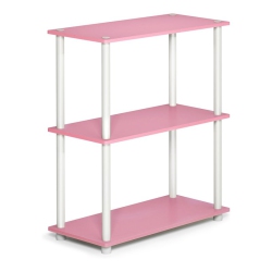 FURINNO Turn-N-Tube Wood 3-Tier Compact Shelf Display Rack In Pink/white