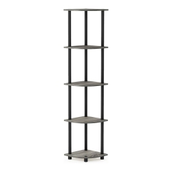FURINNO Turn-N-Tube Wood 5 Tier Corner Display Rack In French Oak Gray/black