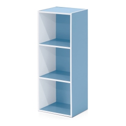 FURINNO Luder Engineered Wood 3-Tier Open Shelf Bookcase In White/light In Blue
