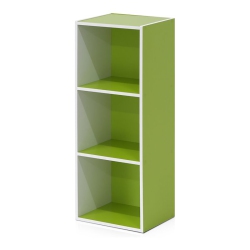FURINNO Luder Engineered Wood 3-Tier Open Shelf Bookcase In White/green
