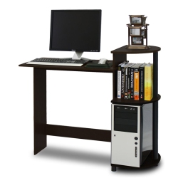 FURINNO Engineered Wood Compact Computer Desk With Shelves In Espresso/black
