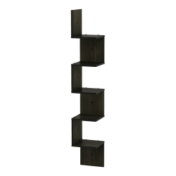 FURINNO Rossi Wood 5-Tier Wall Mount Floating Corner Square Shelf In Espresso