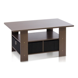 FURINNO Andrey Engineered Wood Coffee Table With Bin Drawer In Dark Brown/black
