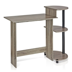 FURINNO Wood Compact Computer Desk With Shelves In French Oak Gray/black
