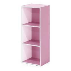 FURINNO Luder Engineered Wood 3-Tier Open Shelf Bookcase In White/pink