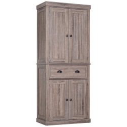HOMCOM 72" Tall Kitchen Pantry Cabinet, Modern Buffet Storage Cabinet With 4 Recessed Doors, Drawer And Adjustable Shelves, Dark Wood Grain