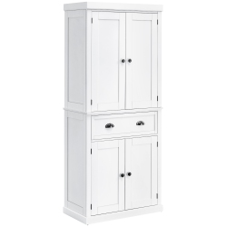 HOMCOM 72" Tall Kitchen Pantry Cabinet, Modern Buffet Storage Cabinet With 4 Recessed Doors, Drawer And Adjustable Shelves In White