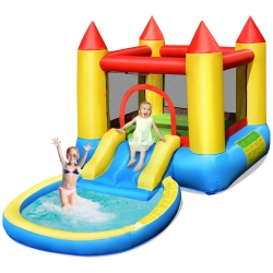 COSTWAY Inflatable Bounce House Kids Slide Jumping Castle Bouncer W/ Balls Pool & Bag