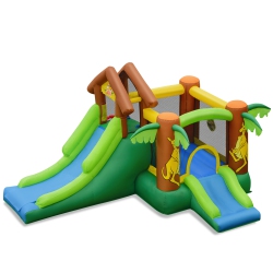 COSTWAY Inflatable Jungle Bounce House Kids Dual Slide Jumping Castle Bouncer