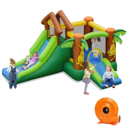 COSTWAY Inflatable Jungle Bounce House Kids Dual Slide Jumping Castle Bouncer