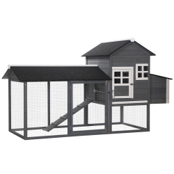 PAWHUT 84" Chicken Coop Wooden Hen House Rabbit Hutch Poultry Cage Pen Outdoor Backyard With Nesting Box And Run In Grey