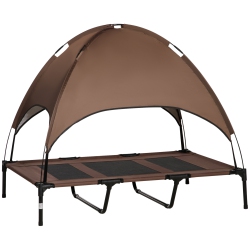 PAWHUT Elevated Dog Bed With Canopy, Portable Raised Dog Cot for Xl Sized Dogs, Indoor & Outdoor, 48" X 36" X 43", Coffee