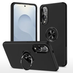 CC Topsave "hidden Series" Solid Color PC Back Combine W/inner Tpu Bumper Kickstand Armor Case for Samsung Galaxy S25 Edge 6.7" In Black