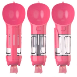 CC Topsave Multifunctional Pet Water Drinking Bottle Drink Cup Dish Bowl Dispenser for Outdoor Activities, 3In1 300Ml-Pink