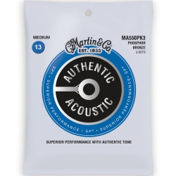 MARTIN GUITARS Martin Authentic Sp Acoustic Guitar Strings - 92/8, Medium, 3 Pack