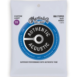 MARTIN GUITARS Martin Authentic Sp Acoustic Guitar Strings - 80/20, Custom Light, 3 Pack