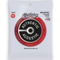 MARTIN GUITARS Martin Authentic Lifespan 2.0 Acoustic Guitar Strings - 92/8, Light, 3 Pack