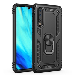 CSMART 【】 Anti-Drop Hybrid Magnetic Hard Armor Case With Ring Holder for Huawei P30 Lite In Black