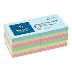 BUSINESS SOURCE 3" Plain Pastel Colors Adhesive Notes (36614)