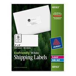 AVERY Ecofriendly Shipping Labels, Permanent Adhesive, 2" X 4", 1, 000 Labels (48163) (48163)