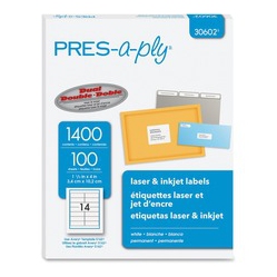 PRES-A-PLY Avery Labels, 1-1/3" X 4", Permanent-Adhesive, 14-Up, 1400 Labels (30602) In White