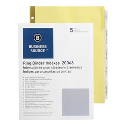 BUSINESS SOURCE Insertable 5-Tab Ring Binder Indexes (20066)