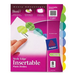 AVERY Insertable Style Edge(Tm) Plastic Dividers, 8 Multicolor Tabs, 1 Set (11201) (11201)