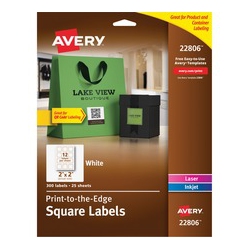 AVERY Easy Peel(R) Labels, Sure Feed(Tm) Trueblock(R), Permanent Adhesive, Square 2" X 2", 300 Labels (22806) (22806)