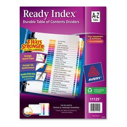 AVERY Ready Index(R) A-Z Binder Dividers, Customizable Table Of Contents, Classic Multicolor Tabs, 1 Set (11125) (11125)