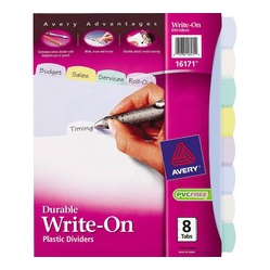 AVERY Big Tab(Tm) Write & Erase Durable Plastic Dividers, 8 Multicolor Tabs, 1 Set (16171) (16171)