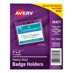 AVERY Heavy-Duty Secure Top Clear Badge Holders, Fits Inserts Up to 3" X 4", Landscape, 25 Holders (74471) (74471) In Multicolor
