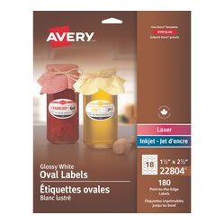 AVERY Oval Labels, Sure Feed(Tm) Technology, Laser/inkjet Compatible, 1.5" X 2.5", 180 Glossy Labels (22804) (22804)