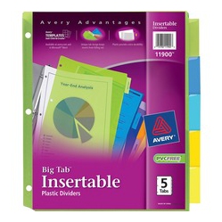 AVERY Big Tab(Tm) Insertable Plastic Dividers, 5-Tab Set, Multicolor (11900) (11900)
