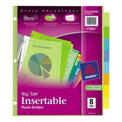 AVERY Big Tab(Tm) Insertable Plastic Dividers, 8-Tab Set, Multicolor (11901) (11901)
