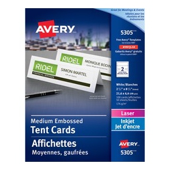 AVERY Printable Tent Cards, Embossed, Uncoated, Two-Sided Printing, 2-1/2" X 8-1/2", 100 Cards (5305) (5305)