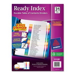 AVERY Ready Index(R) 31 Number Dividers, Customizable Table Of Contents, Classic Multicolor Tabs, 1 Set (11129) (11129)