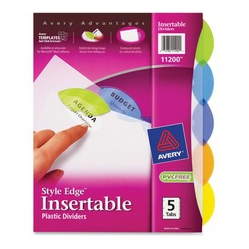AVERY Insertable Style Edge(Tm) Plastic Dividers, 5 Multicolor Tabs, 1 Set (11200) Style Edge(Tm) Plastic Dividers (11200)