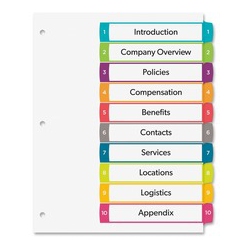 AVERY Ready Index(R) 10-Tab Binder Dividers, Customizable Table Of Contents, Contemporary Multicolor Tabs, 1 Set (11842)