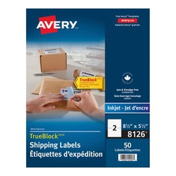 AVERY Shipping Address Labels, Inkjet Printers, 50 Labels, Half Sheet Labels, Permanent Adhesive, Trueblock(R) (8126) (08126)