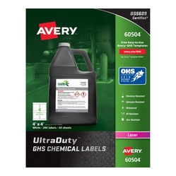 AVERY Ultraduty Ghs Chemical Labels for Laser Printers, Waterproof, Uv Resistant, 4" X 4", 200 Labels (60504)