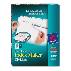 AVERY Print & Apply Clear Label Dividers, Index Maker(R) Easy Apply(Tm) Printable Label Strip, 5 Tabs, 25 Sets (11446) In White