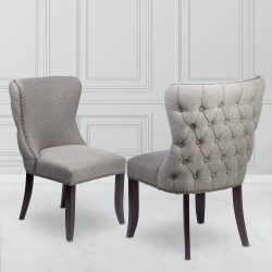 FYH Tufted Back Linen Upholstered Dining Chair (Set Of 2) In Grey